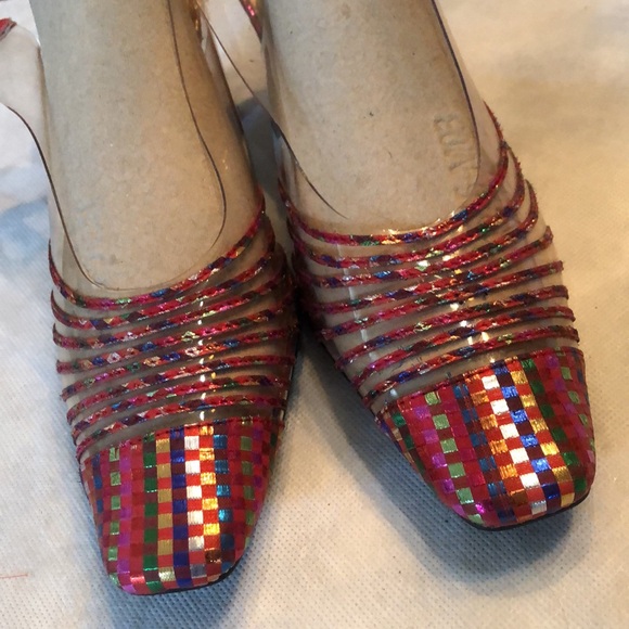💞 Moved - Amanda Vinyl & Metallic ribbon back strap funky heels - Picture 2 of 12